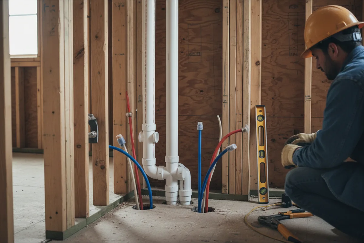 Drain and supply rough-in during Sump Pump Repair in Empire